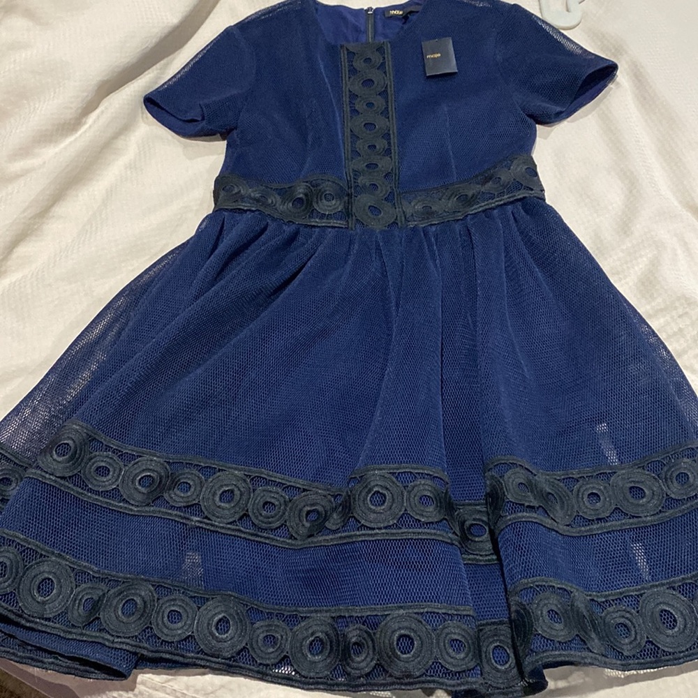 MAJE BASKET KNIT DRESS WITH GUIPURE